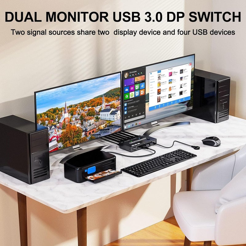 KCEVE 4K KVM Switch 2 Monitors 2 Computers HDMI DP, USB 3.0 KVM Switch Dual Monitor 4K@60Hz MST for 2 Computer Share Keyboard Mouse, with Wired Remote - Image 2